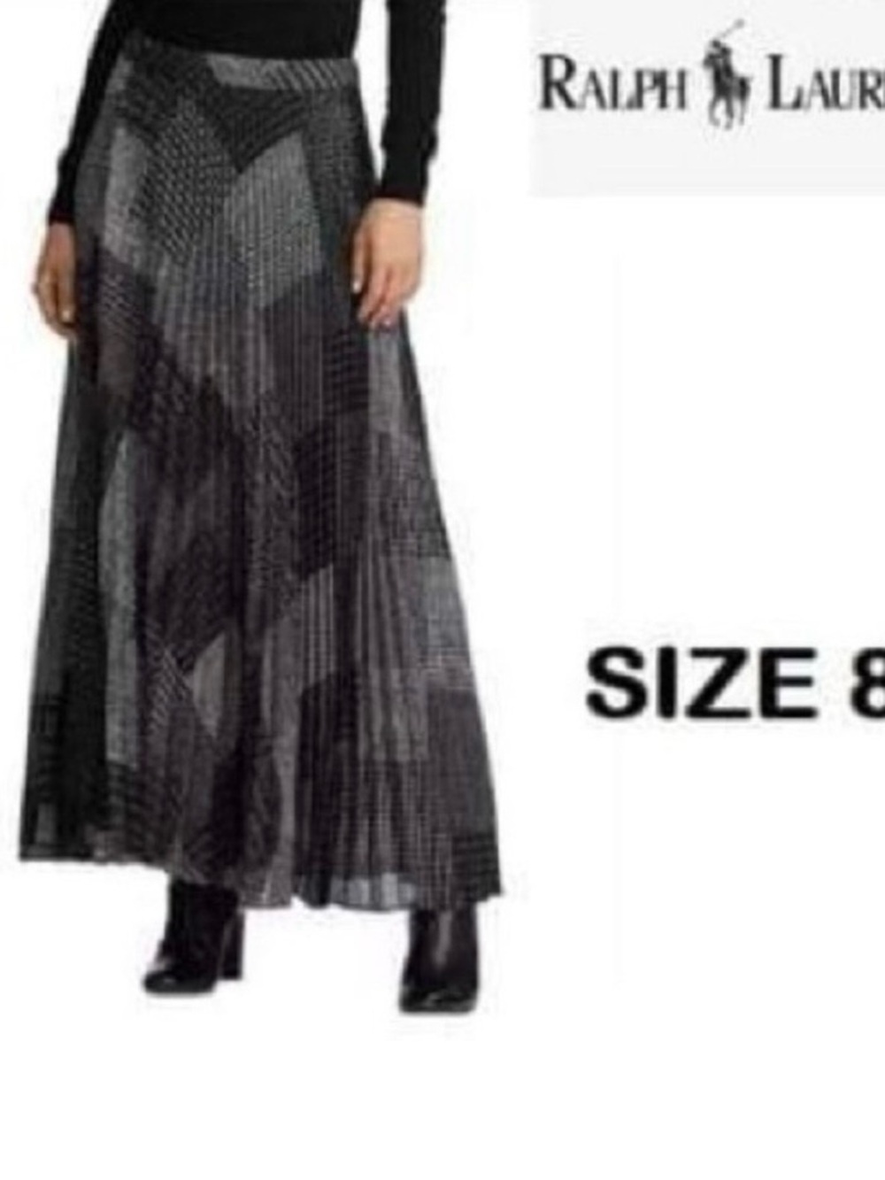 Ralph Lauren Black and Gray Geometric Maxi Skirt